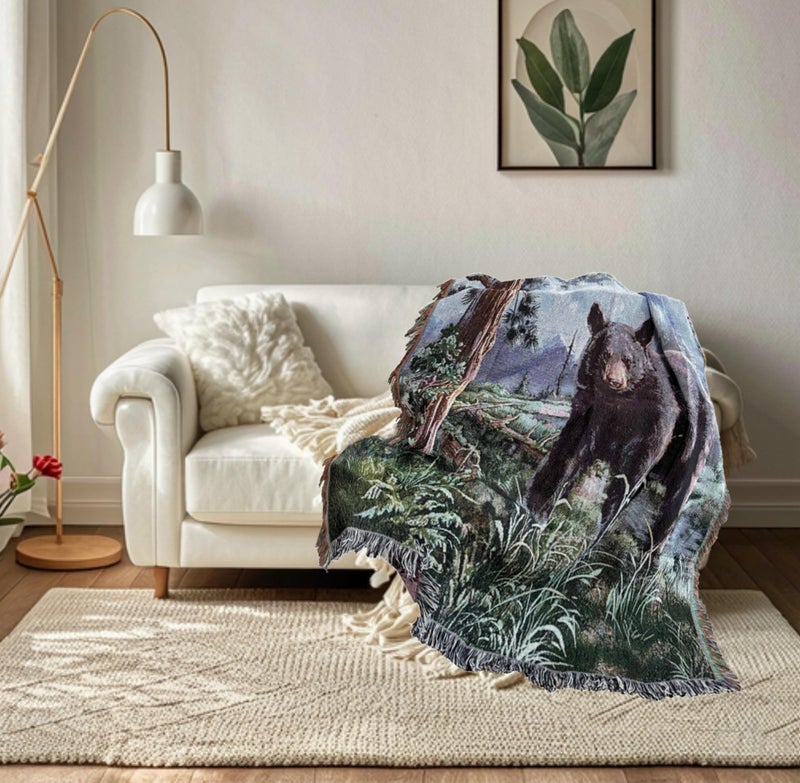 EZ.enjoy Bear Lodge Woven Tapestry Throw Blanket with Fringe Wall Hanging Art Handicrafts Jacquard Multipurpose Soft Travel Mat Outdoor with Fringe Tassels 50 X 60 Inches - Image 2